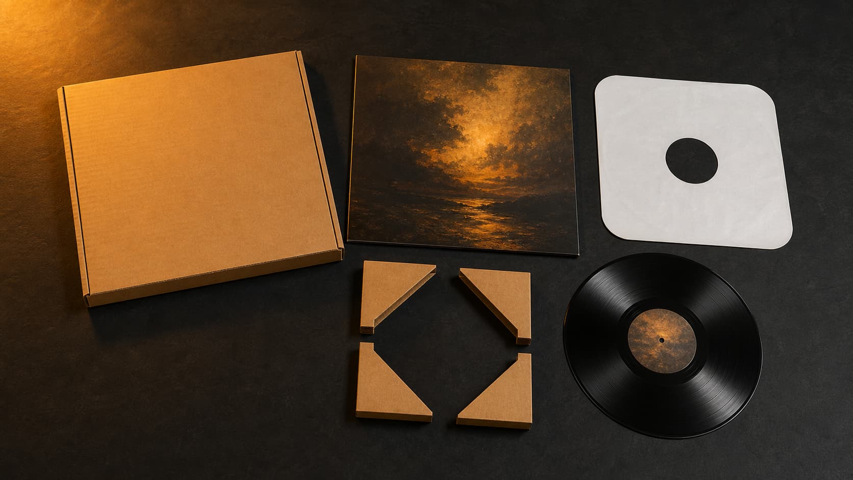 Vinyle correctement emballé pour l'expédition avec carton rigide et protections d'angle